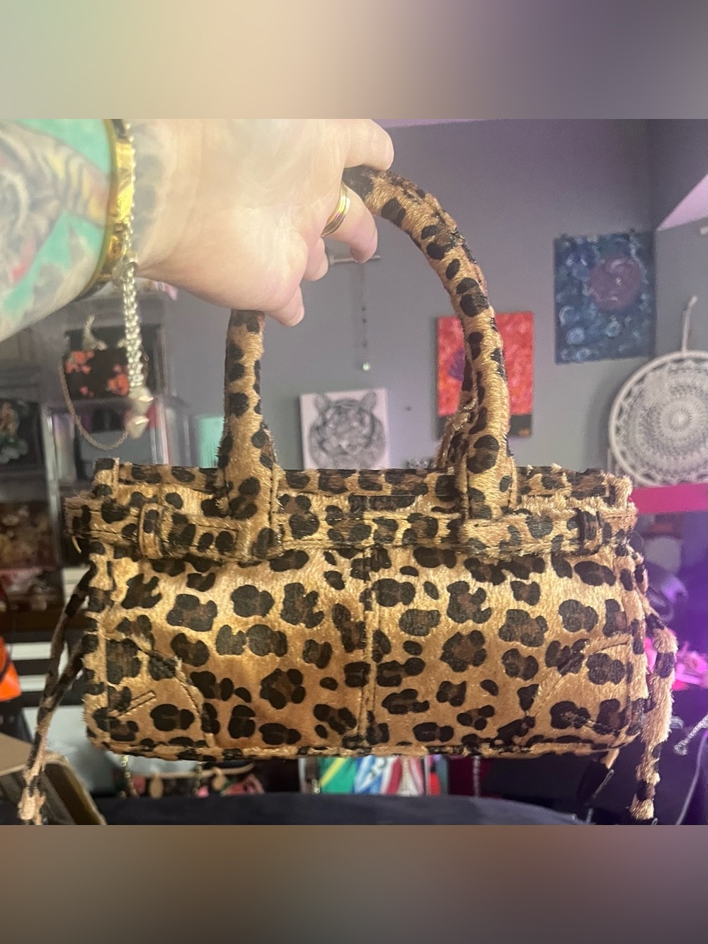 Source Unknown Leopard Print Mini Tote - Tan/Black
